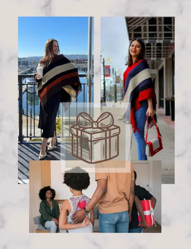 Miniatura 6 de Suéter tipo poncho a rayas para mujer, estilo casual, chal con flecos versátiles