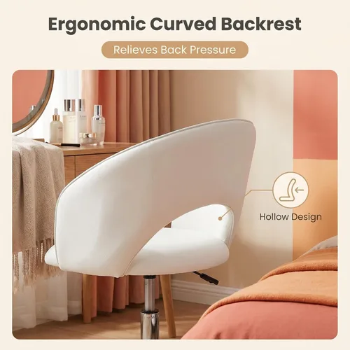 Miniatura 5 de Furnimart Silla de Tocador de Cuero Blanco, Taburete de Tocador con Altura Ajustable, Silla Giratoria con Respaldo, Silla Redonda de Maquillaje