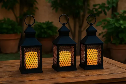 Miniatura 4 de Juego de 12 faroles de granja de 10 pulgadas decorativas negras con vela LED sin llama, temporizador de 5 horas, resistente a la intemperie, luces