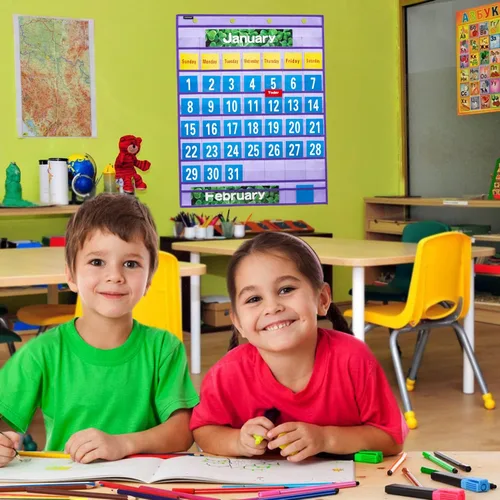 Miniatura 2 de Calendario mensual de bolsillo, calendario escolar, kit de calendario escolar para aula escolar recursos de aprendizaje (morado)