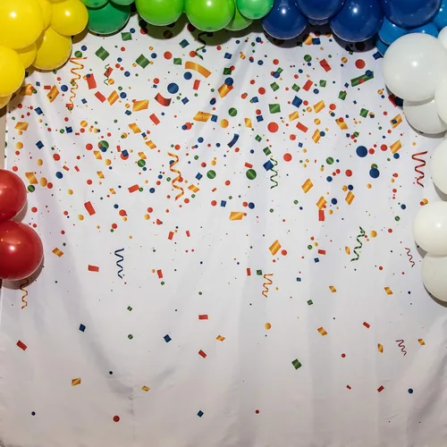 Miniatura 7 de Telón de fondo de cabina de fotos de feliz cumpleaños, decoración de fiesta de confeti colorido para niños y adultos (6 x 6 pies)