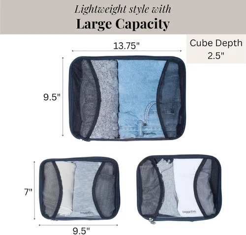 Miniatura 4 de Baggallini Juego de 3 cubos de compresión - Cubos de compresión ligeros para viajes, Azul marino francés, Talla única