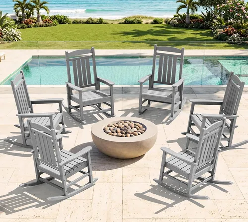 Miniatura 57 de KINGYES Mecedoras de polietileno de alta densidad para exteriores, sillas mecedoras para patio con soporte de 330 libras, balancín suave para porche