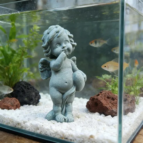 Miniatura 4 de livelyfish Estatua de ángel guardián, pequeña figura de querubín rezando, alas de arenisca, escultura de ángel para acuario, hogar, decoración