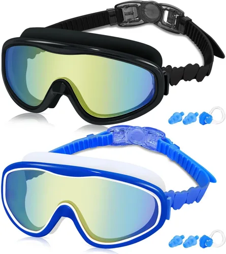 Miniatura 11 de COOLOO Gafas de natación para niños de 3 a 15 años, paquete de 2 gafas para nadar con cubierta para la nariz, sin fugas, antiniebla, impermeables