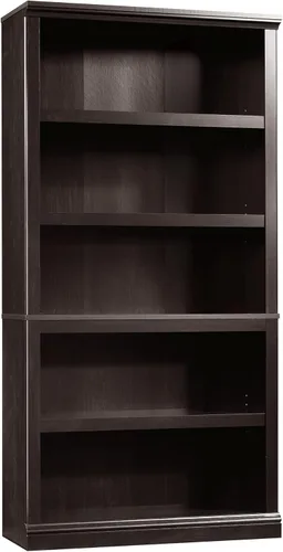 Sauder Estantería de libros de madera de 5 niveles Librería multipropósito para oficina en casa, sala de estar, en acabado Negro Estate Estate Negro