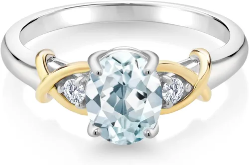 Miniatura 99 de Anillo de compromiso de oro amarillo de 10 quilates y plata 925 con piedra natal y diamantes cultivados en laboratorio para mujer, ovalado de 0.315