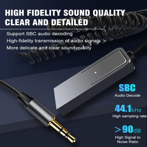 Miniatura 4 de Adaptador auxiliar Bluetooth Bluetooth 5.3 para automóvil, adaptador auxiliar Bluetooth 5.3 con conector de audio de 0.138 in con entrada