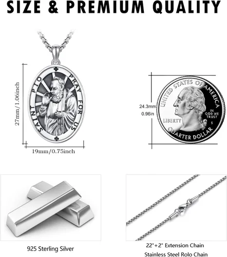 Miniatura 170 de Collar de plata de ley 925 con medalla de San Patrón, colgante de protección católica, amuleto, joyería religiosa para hombres y mujeres