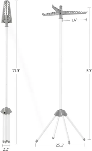 Miniatura 19 de SONGMICS ULLR510B01 - Estante de secado de ropa plegable de 59 pulgadas con 3 brazos giratorios para perchas, 4 patas, acero inoxidable, para 27