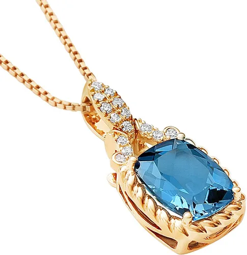 Miniatura 3 de Peora London - Colgante de topacio azul y diamante cultivado en laboratorio en oro rosa de 14 quilates, corte cojín, 3,61 quilates en total
