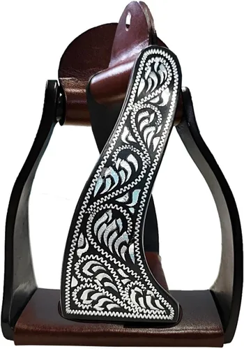 Majestic Ally Western Horse - Estribos grabados de aluminio negro para adultos