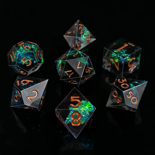 Miniatura 19 de DND - Juego de dados de borde afilado, 7 piezas de dados poliédricos DND con exquisito embalaje de caja de hoja, ideal para juegos de rol