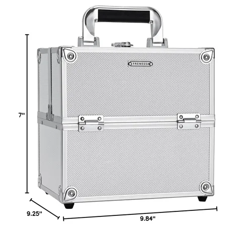 Miniatura 10 de FRENESSA Estuche de Tren para Maquillaje, Caja Organizadora de Cosméticos Portátil con Candado, Estuche de Viaje para Maquillaje con 4 Bandejas