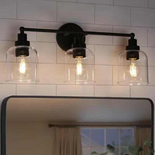 Miniatura 9 de KSANA Lámparas de baño, 2 luces doradas para tocador sobre espejo con pantalla de vidrio sembrado, accesorios de luz de baño dorados, bombilla E26