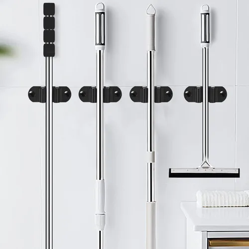 Miniatura 2 de HYRIXDIRECT Soporte para escoba autoadhesivo sin necesidad de perforación, montaje en pared, organizador para fregona y escoba con gancho