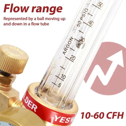 Miniatura 6 de HTP Argon CO2 Mig Tig Medidor de flujo 0-4000 PSI regulador de nitrógeno medidor de flujo 10-60CFH Regulador de argón ajustable Medidor de flujo