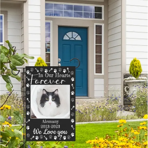 Miniatura 3 de Bandera conmemorativa personalizada, banderas de jardín personalizadas para mascotas y gatos, en memoria amorosa con nombre y foto, fecha para patio