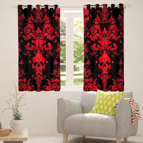 Miniatura 2 de Cortinas y cortinas de damasco rojo para adultos, cortinas opacas barrocas victorianas antiguas, 2 paneles de 42 pulgadas de ancho x 63 pulgadas