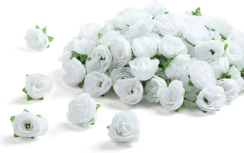Miniatura 17 de SITUMEIZI 100 rosas artificiales de 1.3 pulgadas con cabeza de rosa rosa para decoración de bodas, gorras de graduación, pasteles, pared de flores
