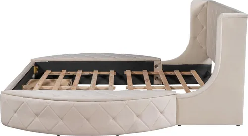 Miniatura 6 de Cama de plataforma tapizada tamaño Queen, muebles de dormitorio, marco de cama de madera de pino con cajón, taburetes de almacenamiento laterales