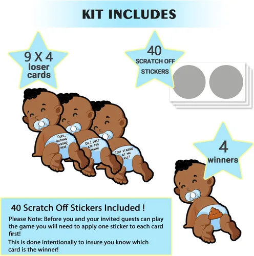 Miniatura 2 de Tarjetas de juego para rascar para baby shower, boletos de lotería afroamericana de 40 formas para juegos de fiesta, con las mejores ideas para 002