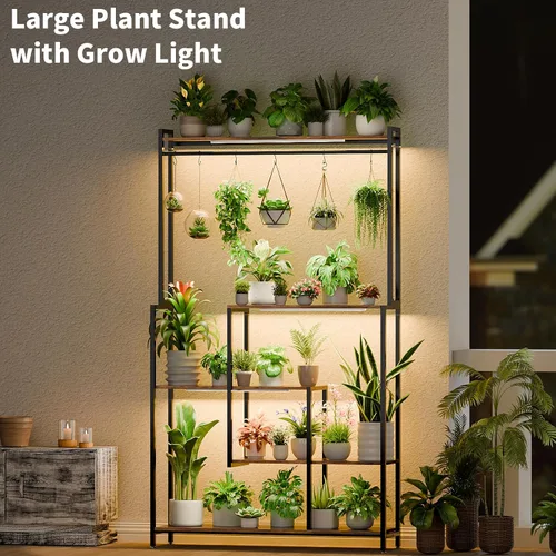 Miniatura 3 de MJOMKN Soporte grande para plantas de interior con luz de crecimiento, estante de metal para plantas de 72 pulgadas de alto, soporte para 12 macetas
