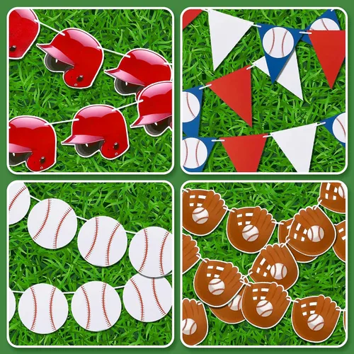 Miniatura 4 de Tatuo 6 carteles de béisbol para fiestas, guirnalda de papel de béisbol, banderines para decoración de fiestas de cumpleaños temáticas deportivas