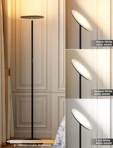 Miniatura 7 de Lámpara de pie LED moderna - Control remoto y táctil, lámpara de pie tipo antorcha de 40 W/2400 lm, completamente regulable, 3 temperaturas