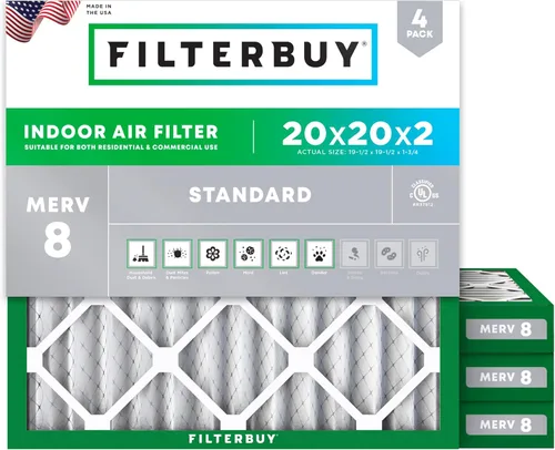 Miniatura 110 de Filterbuy - Filtro de aire de 20x20x1 MERV 8, Defensa Esencial contra el Polvo y las Alergias (paquete de 4), Filtros plisados electrostáticos