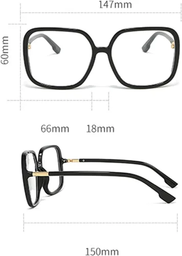 Miniatura 4 de Gafas de lectura cuadradas retro para mujer, bloqueo de luz azul, marcos de anteojos de gran tamaño, lente grande Negro