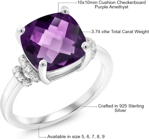 Miniatura 5 de Gem Stone King Anillo de compromiso de plata de ley 925 con amatista morada para mujer