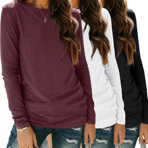Miniatura 23 de SUNBS Paquete de 3 camisas de manga larga para mujer, ajuste holgado, ropa de otoño, ropa de moda 2025, camisetas básicas de entrenamiento, trajes