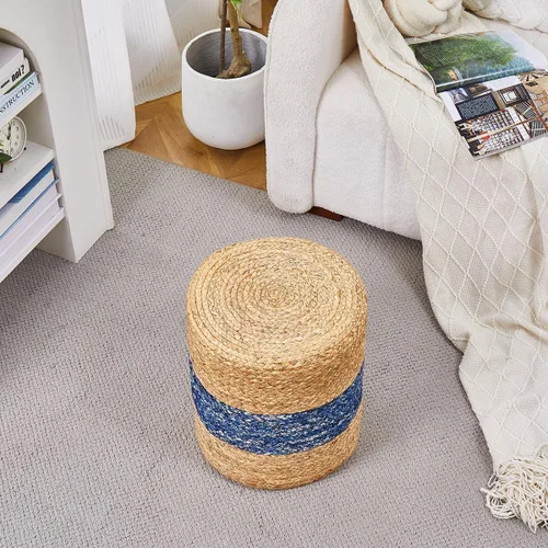 Miniatura 6 de Wimarsbon 2 puf otomanos, taburete de hierba marina natural, otomana redonda tejida a mano, asiento decorativo bohemio, puf trenzado de yute, Trenza