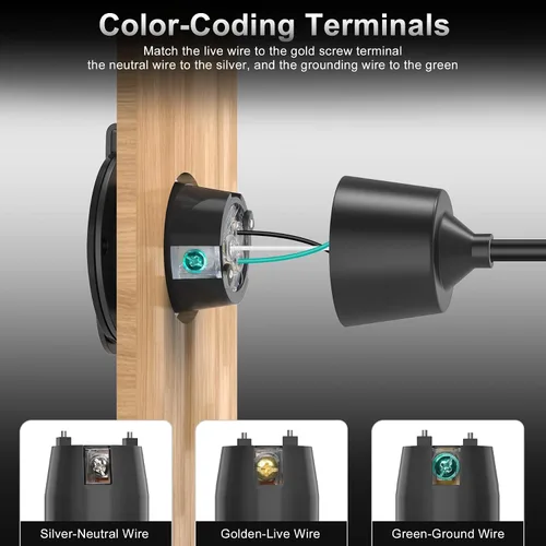 Miniatura 8 de Toma de corriente con brida NEMA 5-15R - 110 V/120 V, 15 amperios, receptáculo de enchufe hembra redondo individual, resistente a la intemperie