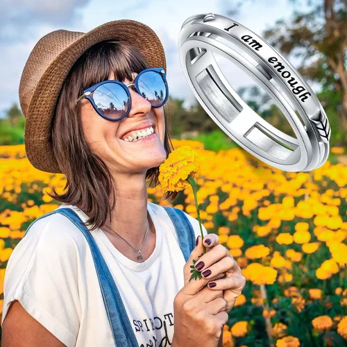 Miniatura 4 de Anillo giratorio de plata de ley S925 para aliviar la ansiedad y la preocupación, anillo inspirador para aliviar el aburrimiento y el autismo