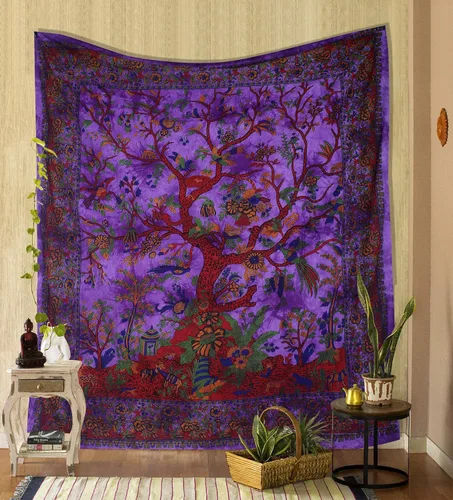 Miniatura 6 de The Art Box - Tapiz para colgar en la pared Árbol de la Vida Blanco – 85x90 Pulgadas, de algodón indio, gran diseño de planta inspirada