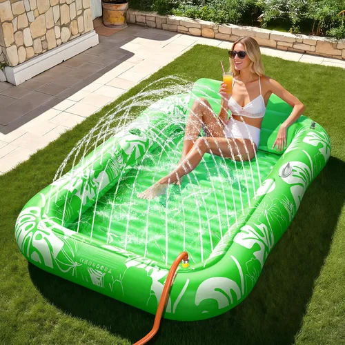 Miniatura 10 de Inflatable Tanning Pool Lounger Float with Sprinkler, 77" x 48" Pool Floats Adult with Pillow, 6 in 1 Suntan Tub Raft Floatie with Drink Holder Azul