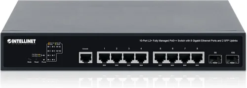 Intellinet Switch Ethernet Gigabit L2+ de 10 puertos gestionado PoE++ con 2 ranuras SFP Uplink – Presupuesto de energía de 242 W, autorreparación,