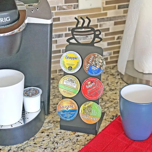 Miniatura 8 de Soporte para cápsulas de café para encimera, soporte de 6 ranuras K-Cup para espacios pequeños, almacenamiento compacto, soporte de metal