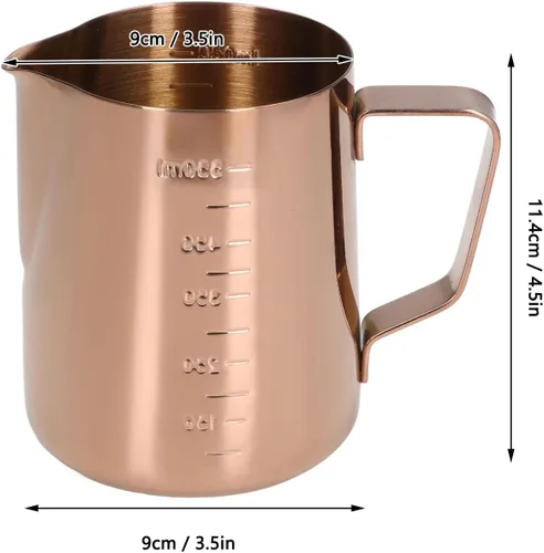 Miniatura 2 de Taza de espuma, jarra de leche de café 550ML con escala Jarra de vapor de acero inoxidable de oro rosa