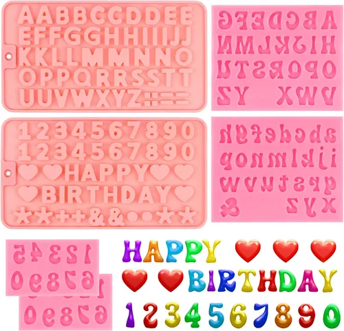 6 PIEZAS Moldes de Chocolate, Letras Números Moldes de Chocolate de Silicona Reutilizables Moldes de Dulces del Alfabeto con Feliz Cumpleaños Forma