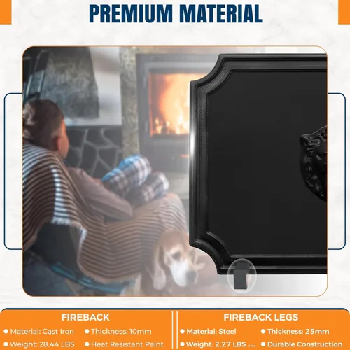 Miniatura 3 de SIMOND STORE - Fireback de 20 pulgadas para chimenea Placas de hierro fundido con patas para reflejo del calor, protección de pared y eficiencia