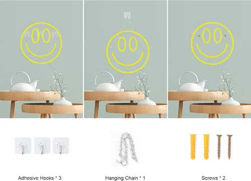 Miniatura 3 de Letreros de Neón Sonrisa Luz Nocturna Decorativa Brillante para Decoración de Pared Tamaño 16''x 7'' Luz LED Letrero de Neón Arte Luces Nocturnas