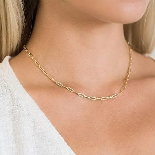 Miniatura 3 de BOUTIQUELOVIN - Collar de cadena de eslabones, de oro de 14 quilates, para mujeres y niñas