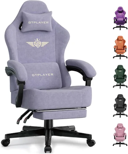 Miniatura 20 de GTPLAYER Silla de juegos grande y alta de tela con cojín de resorte de bolsillo, silla ergonómica de computadora de respaldo alto con reposapiés