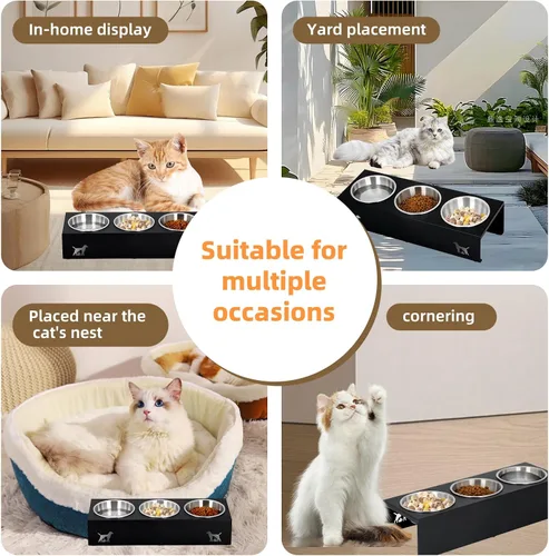 Miniatura 7 de Cuencos elevados para gatos con base antideslizante, platos elevados para gatos con soporte integrado inclinado a 15° antivómito, incluye 3 cuencos