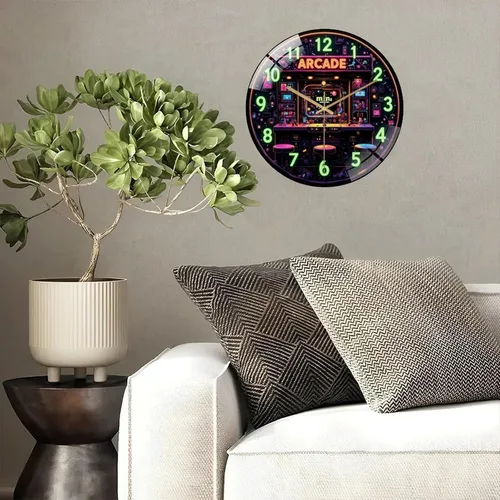 Miniatura 5 de 12-Inch Silent Tempered Glass Wall Clock, Retro Mini Arcade Clock Neon Art(1) ” Silent Non-Ticking Clock, Battery Operated