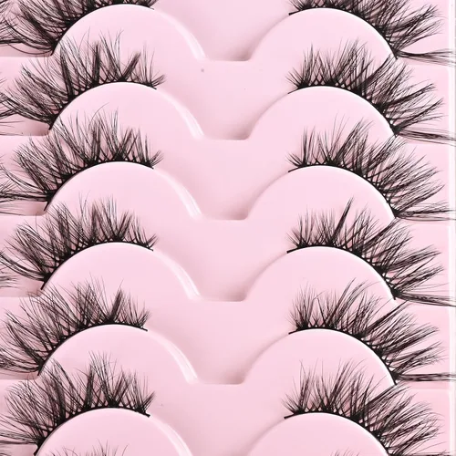 Miniatura 7 de FARRED Pestañas Postizas Naturales de Media Pestaña Difusas Tiras de Ojo de Gato 14 Pares de Pestañas de Tira de Imitación de Visón para Maquillaje