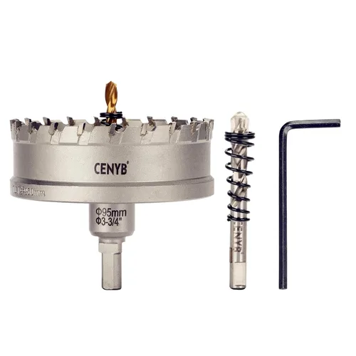 Miniatura 50 de 10 piezas (16-54 mm) Kit de sierra perforadora de carburo TCT para metales duros. Incluye 2 brocas de titanio, 1 broca piloto escalonada y 2 llaves